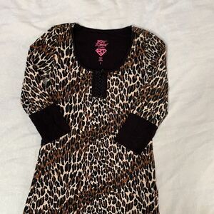 Betsey Johnson Intimates Leopard Print Nightie Pajama Gown Top Size S